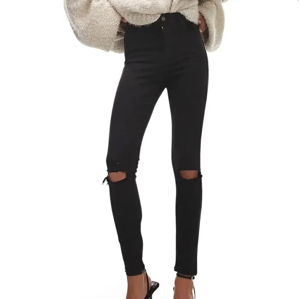 Topshop Jamie high rise black skinny distressed 26